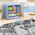 Desk Organizer with 9 Drawers, 4 Tiers Stackable Storage Drawers, Desktop Storage Box with Clear Drawers for Stationery, Makeup, Jewelry, Office and Craft Supplies (Blue) - Image 6