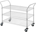 Finnhomy 3-Tier Commercial Grade Rolling Cart, Heavy Duty Utility Carts with Wheels and Handles, Kitchen Trolly on Wheels, Metal Serving Shelves with 700 lbs Capacity, Shelf Size 24" D x 48" W, NSF by Finnhomy