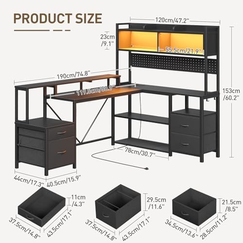 RALGEND L Shaped Gaming Desk with Storage Drawers & Shelves, Power Outlets - Image 2