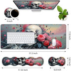 4 in 1 Ergonomic Memory Foam Mouse Pad Wrist Rest Set, Large XXL Gaming Desk Pad + Keyboard Wrist Rest + Mouse Wrist Cushion + Coaster for Home Office Study Gaming, Skull Roses - Image 2