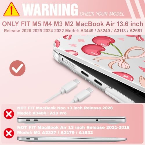 May Chen for M5 MacBook Air 13.6 Inch Case 2026 2025 2024-2022 Release M5 A3449 M4 A3240 M3 A3113 M2 A2681, Plastic Hard Shell Case for MacBook Air 13.6" with Retina Display, Cherries & Bows - Image 2