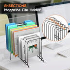Incline Sorter Desk File Organizer, Metal Desk Magazine Folder Holder with 8-Section Vertical Compartments Rack File Organizer for Office, Home, School - Image 2