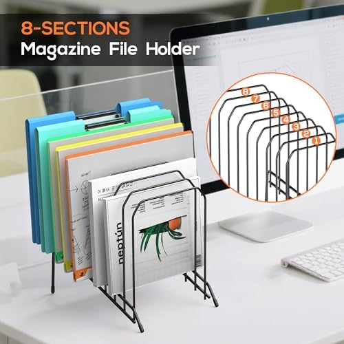 Incline Sorter Desk File Organizer, Metal Desk Magazine Folder Holder with 8-Section Vertical Compartments Rack File Organizer for Office, Home, School - Image 2