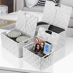 Sorbus Storage Basket with Lid, 3-Piece Woven Set for Shelves (White) - Image 2
