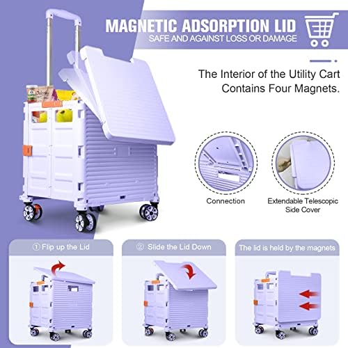 FELICON SELORSS Folding Utility Cart Portable Rolling Crate Handcart-Purple - Image 2