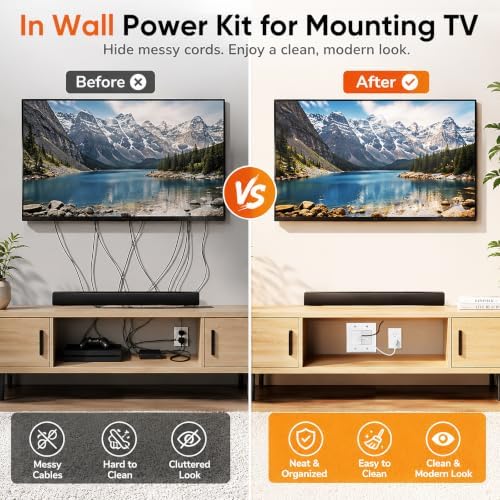 in Wall Cable Management Kit with Brush Wall Plate, AC Outlet & USB-A Port - Image 5