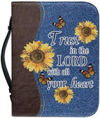 Sunflower Butterfly Bible Cover Case for Women Men Bible Carrying Bag with Zipper Church Bag Large Book Bible Protector, Trust in The Lord with All Your Heart by Glomenade