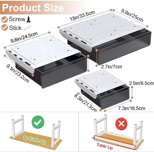 SVNNELP Under Desk Table Drawer Storage Organizer,3 Pack Large & Medium & Small Slide Out Desk Drawers - Hidden Desktop Organizer,Attachable Pencil Storage Tray Under Table(SML) - Image 2