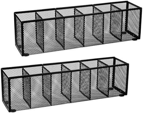 2 Pcs Black Metal Mesh Desk Organizer Pen Holder 6 Compartments Pencil Holder for Desk, pen organizer for Office Supplies, Pencil Caddy, Makeup Brush Storage, Home and Classroom Accessories by Unknown