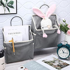 Woanger 12 Pcs Wall Hanging Storage Bag Wall Hanging Organizer Bag Over The Door Closet Basket Containers Bins with Hooks Pockets for Bedroom Bathroom, 15 x 4.3 x 8.7''(Gray) - Image 2