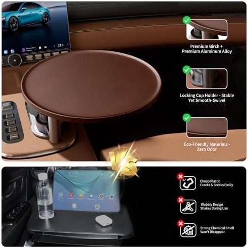 Car Tray & Car Desk for Laptop, 360° Rotating Wood Cup Holder Table, Steering Wheel Tray, Car Accessories for Women & Men,Compatible with Tesla Model Y/3/S, Ford F150/Explorer/Maverick & Most Vehicles - Image 4