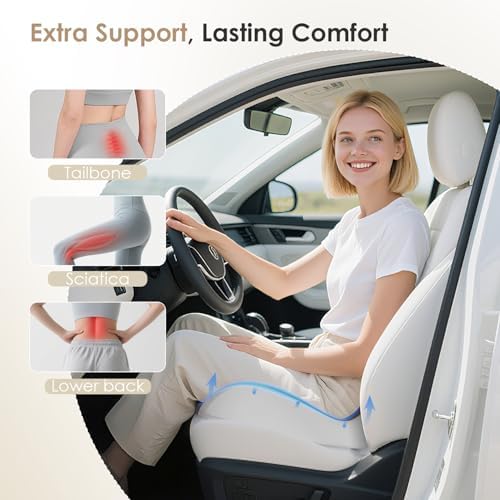 FLORICH Car Seat Cushion for Driving, Memory Foam Seat Cushion for Car Office Chair, Ergonomic Office Seat Chair Cushion for Sciatica Pain Relief, Larger Car Seat Cushion for Trunk - Gray - Image 4