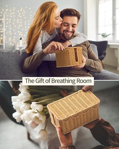 YECAYE Handwoven Rattan Style Cable Management Box, Decorative Storage Cord Organizer Box for Power Strips & Cords, Cord Hider for Home, Kids & Pet Safety, DIY-Friendly Cord Management - Image 7