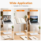 Adjustable Book Stand with Clip, 7-Angle Reading Holder, Detachable Upper Panel, 13.8 x 10.6 in Reading Board, 9.84-21.65 in Height Range, Heavy Base for Tablets, Textbooks, Cookbooks, Laptops, White - Image 5
