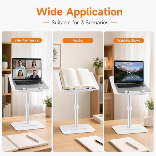Adjustable Book Stand with Clip, 7-Angle Reading Holder, Detachable Upper Panel, 13.8 x 10.6 in Reading Board, 9.84-21.65 in Height Range, Heavy Base for Tablets, Textbooks, Cookbooks, Laptops, White - Image 5