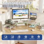 Simple Trending Glass Dual Monitor Stand, Adjustable Length/Height, Clear - Image 3