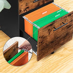 HOOBRO 3-Drawer File Cabinet, Wooden Under Desk Filing Cabinet, fits A4/Letter Size for Home Office, Small Rolling Storage Drawer Chest, Printer Stand with Drawers, Rustic Brown and Black BF02WJ01G1 - Image 4