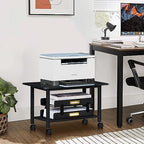 Lerliuo Under Desk Printer Stand, 2-Tier Industrial Mobile Printer Table with Storage Shelf and Steel Frame, Rolling Printer Cart Holder with Lockable Wheels for Home, Office (Black) - Image 2