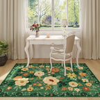 DUKINO 3x5 Area Rug, Floral Washable Rug for Bedroom Non Slip, Dark Green - Image 3