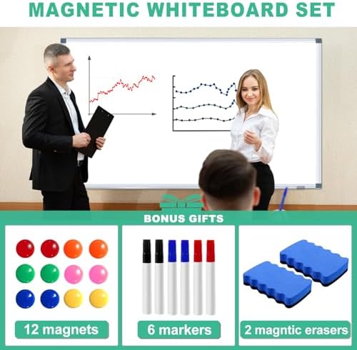 H-Qprobd Dry Erase White Board for Wall 6' x 3' Large Magnetic Whiteboard 72"x36" Aluminum Presentation Whiteboard with Long Pen Tray, 6 Markers, 2 Erasers &12 Magnets - Image 2