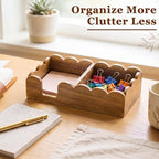 Threehoney Scalloped Acacia Wood Sticky Note Holder, 3x3 Wooden Sticky Notes Organizer for Note Pads, Paper Clip Storage, Decorative Post & Memo Pads Holder for Office, Home, Teacher Gift - Image 3