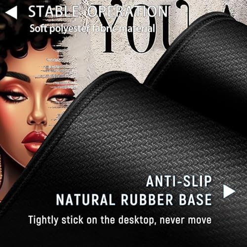 Large Gaming Mouse Pad+ Keyboard Wrist Rest Set, Ergonomics Memory Foam Mouse Mat Wrist Rest Support, Waterproof Extended Mousepad 31.5x11.8in, African American Women Black Girl Black Desk Pad - Image 3