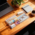 Briwooody 2 Pcs Clear Acrylic Desk Drawer Organizer 11 x 6 x 1.38 Inch Drawer Organizer Trays with 4 Compartments Desk Accessories for Office Makeup Silverware Bathroom - Image 4
