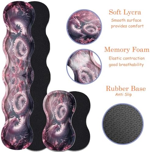 Large Gaming Mouse Pad + Keyboard Wrist Rest + Wrist Support + Coaster Set, Memory Foam Ergonomic for Easy Typing, XXL Extended Gaming Mouse Pad Table Pad - Cherry Pink Dragon - Image 3