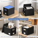 File Organizer Box - File Boxes for Hanging Files with Lid Set of 4 Decorative Hanging Folders Organizer with One-Piece Plastic Frame Slides (Black, 13.2 * 10.1 * 10.1in(4Pack)) - Image 4
