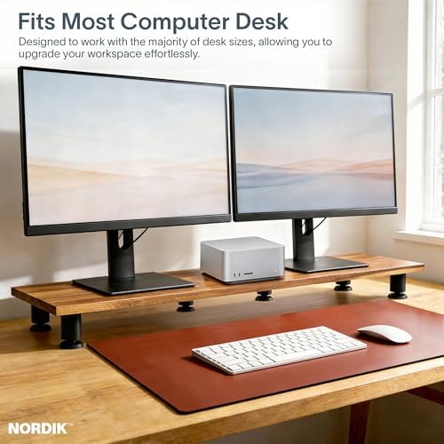 Nordik Dual Monitor Stand Riser -Hardwood Acacia Monitor Shelf 42x10.5 in - Image 3