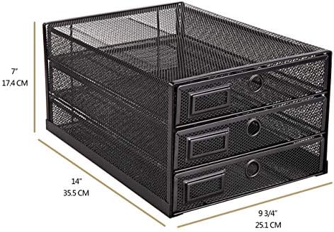 Annova Desk Organizer Wire Mesh 3 Tier Sliding Drawers Paper Sorter/Multifunctional/Premium Solid Construction for Letters, Documents, Mail, Files, Paper, Kids' Art Supplies (Black) - Image 3