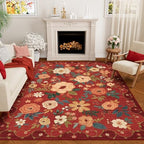 DUKINO 5x7 Area Rugs, Floral Washable Rug for Living Room Non Slip, Red by DUKINO