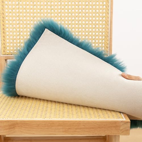 LLB Sheepskin Chair Covers Office Chair Cushion Dining Room Chair Pads Desk Chair Seat Cushion for Computer Chair Fur Area Rugs for Living Room 18x18 Inch (Pack of 1), Peacock Blue - Image 5