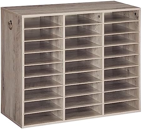 HOOBRO Literature Organizer, 27 Compartments Wooden Mail Organizer, Countertop Literature Sorter with Adjustable Shelves for Home, Office, School, Student Mailbox for Classroom, Greige BG27WF01 by HOOBRO
