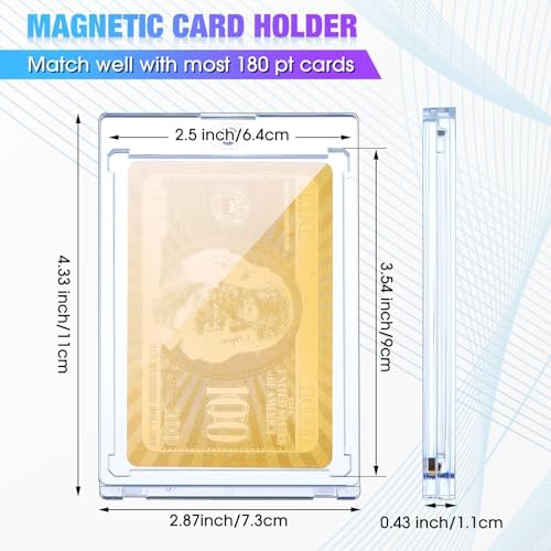 SATINIOR 20 Pcs 180 Pt Acrylic Magnetic Card Holders 2.5 x 3.54 Inch Tag Holder Clear Protectors Hard Plastic UV Protection Case for Sports Baseball Card Trading Storing Displaying - Image 2