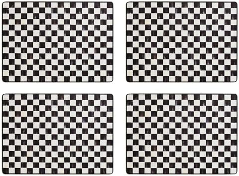 MACKENZIE-CHILDS Cork-Back Placemat Set, Black-and-White Courtly Check by Unknown