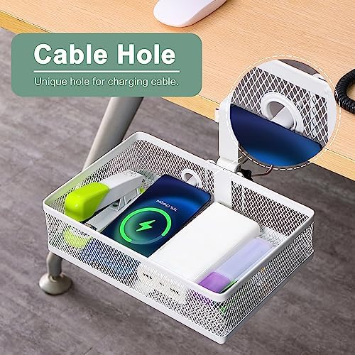 ROSYLINE Rotary Under Desk Storage Organizer with Cup Holder & Drawer Tray - Image 4