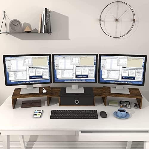 WESTREE Triple Dual Monitor Stand Riser with Drawer,Extra Large Adjustable for 2~3 Monitors,Solt for Phone & Tablet, Desktop Organizer Stand for Computer,Laptop,Printer,TV - Image 5