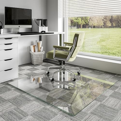 Koonmi Glass Chair Mat for Carpet, 46"x46" Thick Office Chair Mat by KOONMI