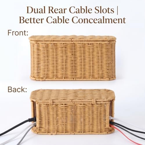 Large Cable Management Box with Lid, Wicker Basket Hides Power Strips, TV Boxes & Routers - Image 3