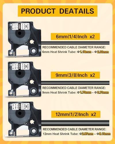 Rhino 5200 4200 Heat Shrink Label 1/4 3/8 1/2 Inch Compatible with Dymo - Image 3