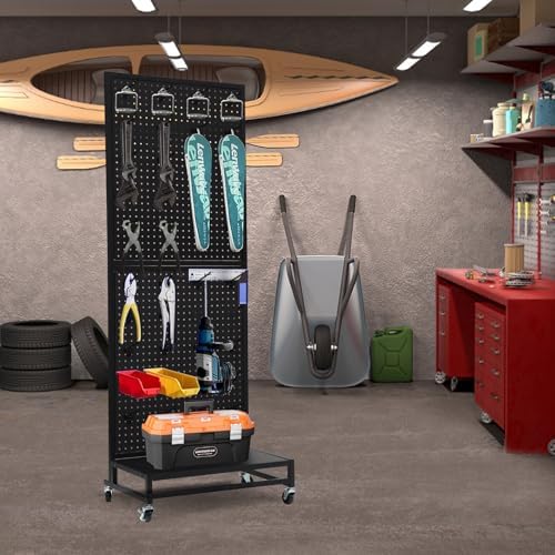 Eastern Tree Metal Pegboard Display Stand 2'x 5'with Base Plate, Pegboard Panels Display with Wheels, Peg Board Display Rack, Standing Pegboard Display with 30 Hooks - Black - Image 7