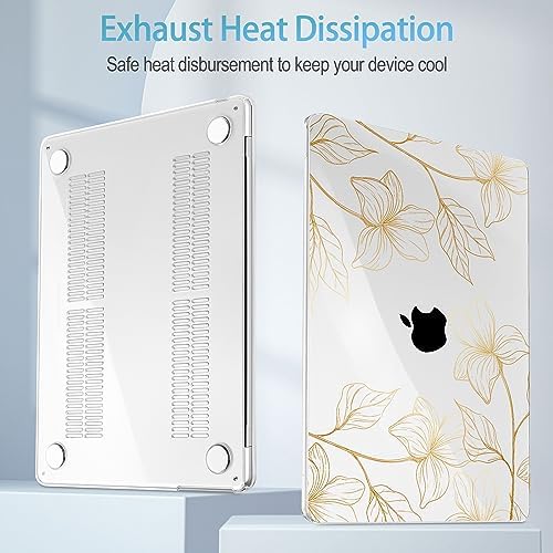 Mektron for 2026/2025/2024/2023 MacBook Air 15 INCH M5 A3448 /M4 A3241 /M3 A3114 /M2 A2941 Case, Printed Plastic Hard Shell Cover with 15.3" Liquid Retina Display Touch ID, Gold Flower S718 - Image 3
