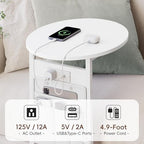 Vagusicc C Shaped End Table with Charging Station, 32" Tall Side Table for Couch and Recliner, Adjustable Height Small Couch Side Table Slide Under Sofa TV Tray Table for Living Room, Bedroom, White - Image 5