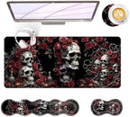 Large Keyboard Mouse Pad Set, Extended Mouse Pad+Keyboard Wrist Rest Support, Memory Foam Ergonomic Easy Typing, 4Pcs (31.5×11.8 in) Desk Pad Set for Office Home,Rose Skull by Unknown