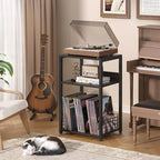 LELELINKY Large Rustic Grey Record Player Stand, 3 Tier 18" Wide Big End Table with Vinyl Storage Up to 130 Albums, Industrial Turntable Printer Tables, Modern Side Tables for Living Room, Office - Image 5