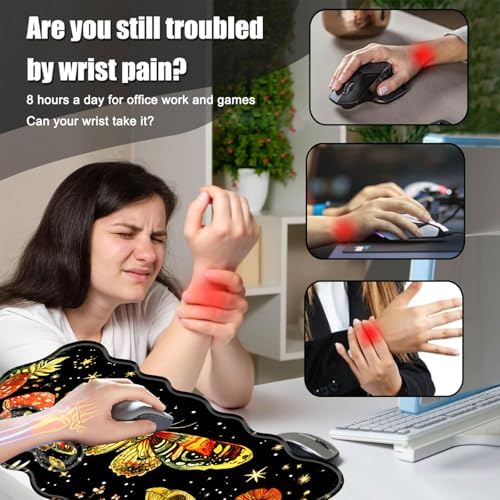 Desk Mat, Mouse Pad with Wrist Rest, 4-in-1 Large Mouse Pads for Desk, Ergonomic Mouse Pad and Keyboard Wrist Rest Gaming Keyboard Mat for Office,Mushrooms and Butterflies - Image 5