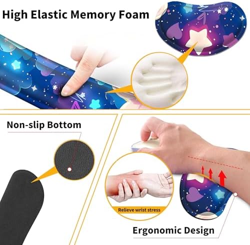 Large Mouse Pad Set 35.4 x 15.7 with Keyboard Wrist Rest, Wrist Support, and Coaster, Waterproof Memory Foam Smooth Desk Pad Mousepad for Home Office School - Pastel Rainbow Star - Image 7