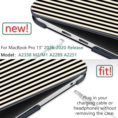 DONGKE Case for MacBook Pro 13 Inch (2026-2020 Models A2338 M2 M1/A2251/A2289), Black & Cream Stripes Hard Shell Case with Keyboard Protector, Compatible with Retina Display and Touch Bar - Image 3