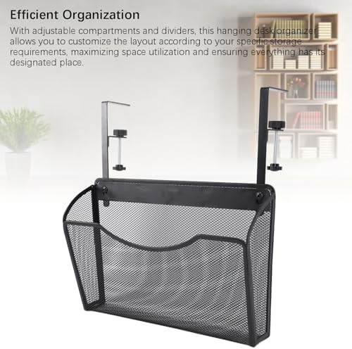 Fockety Desk Side Storage, No Drill Steel Under Desk Storage Laptop Holder, Mesh Hanging Desk Organizer, Clamp On Desk Shelf, Side Desk Organizer, Desk Storage Holder for Office and Home - Image 5